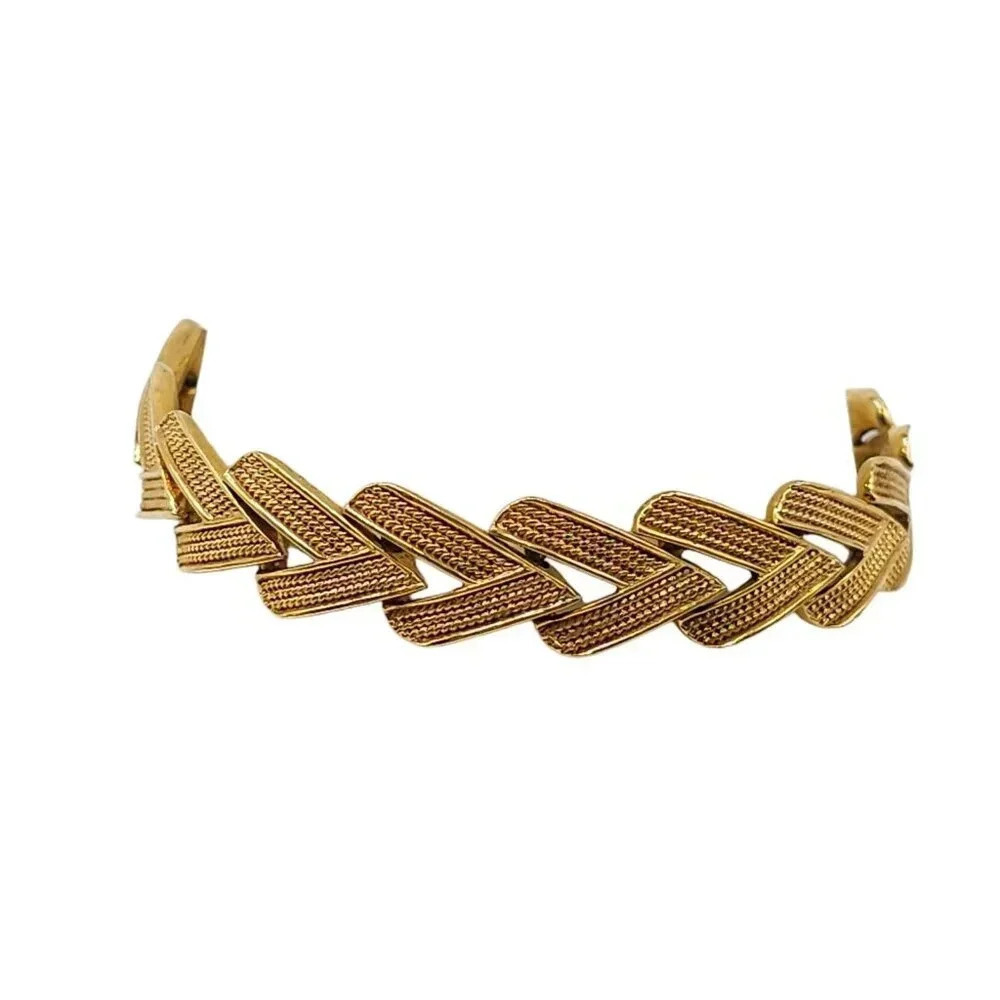 Nina Ricci for Avon Gold Tone Chevron Bracelet Fold-Over Closure Vintage